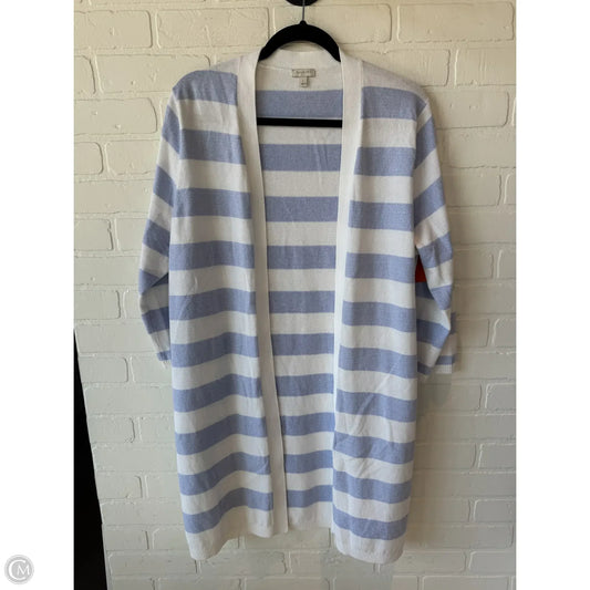 Sweater Cardigan By Talbots In Blue & White, Size: L