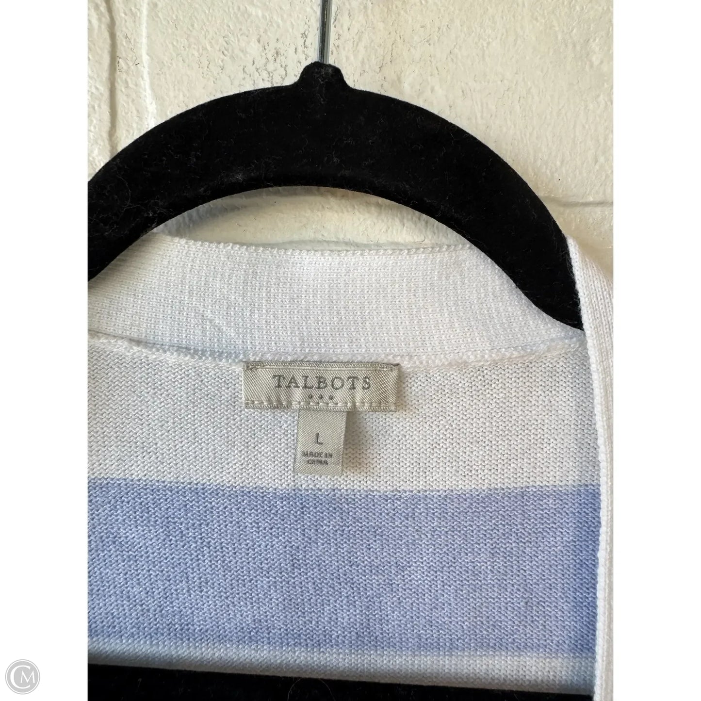 Sweater Cardigan By Talbots In Blue & White, Size: L