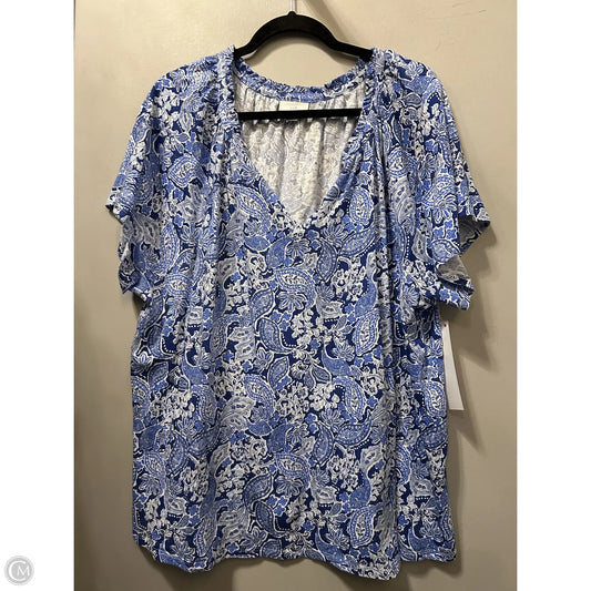 Top Short Sleeve By J. Jill In Blue & White, Size: 3x