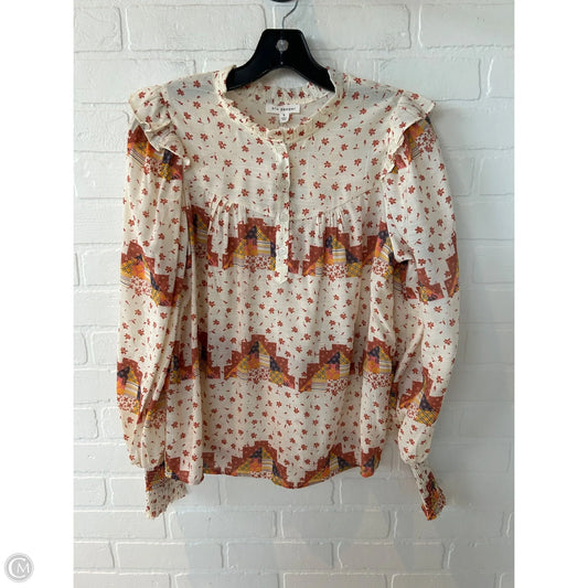 Top Long Sleeve By Blu Pepper In Cream & Orange, Size: S