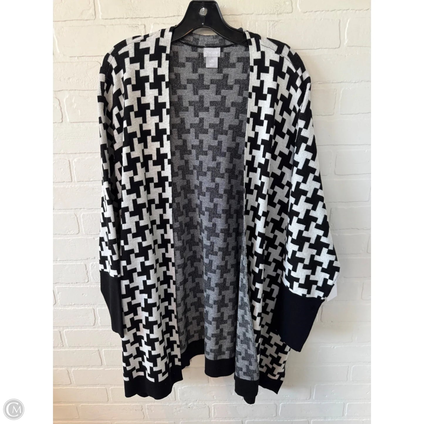 Sweater Cardigan By Chicos In Black & White, Size: L
