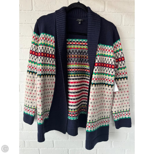 Sweater Cardigan By Talbots In Blue & Cream, Size: Mp