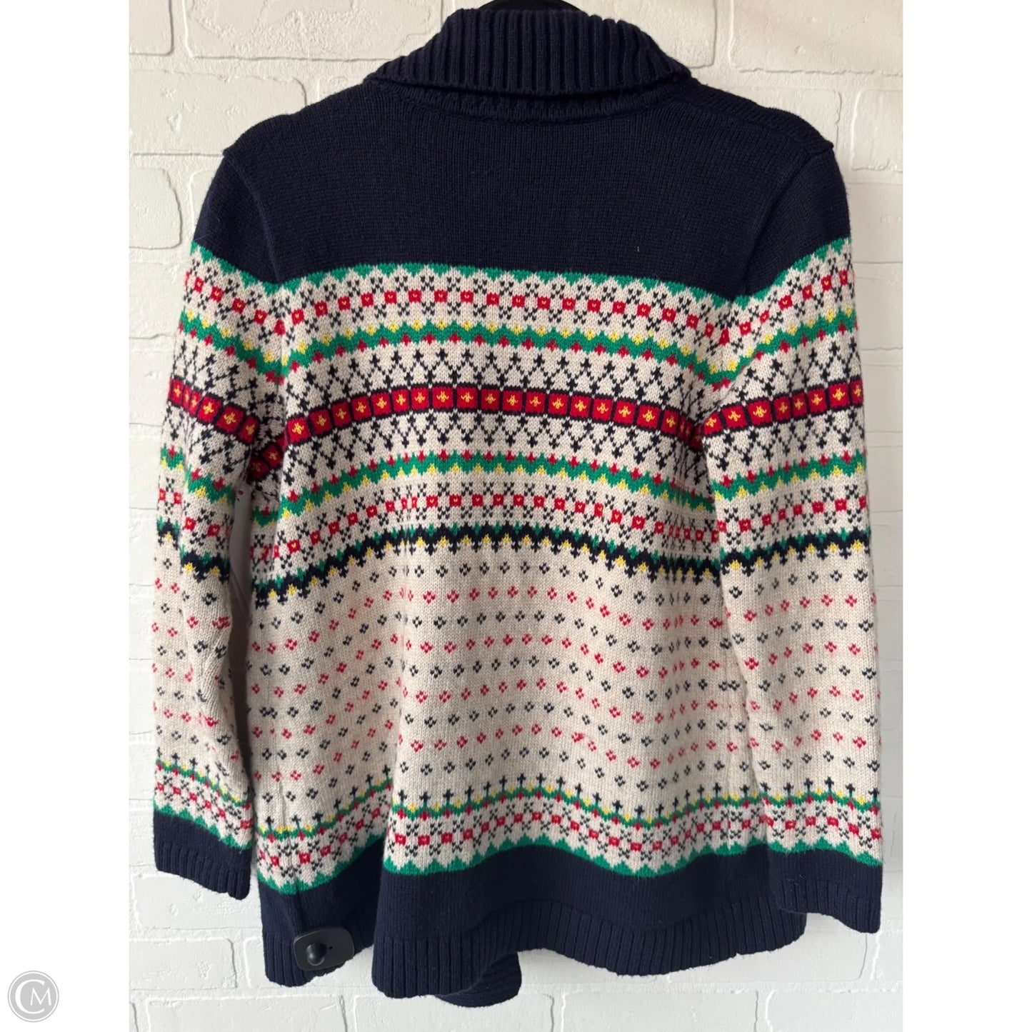 Sweater Cardigan By Talbots In Blue & Cream, Size: Mp