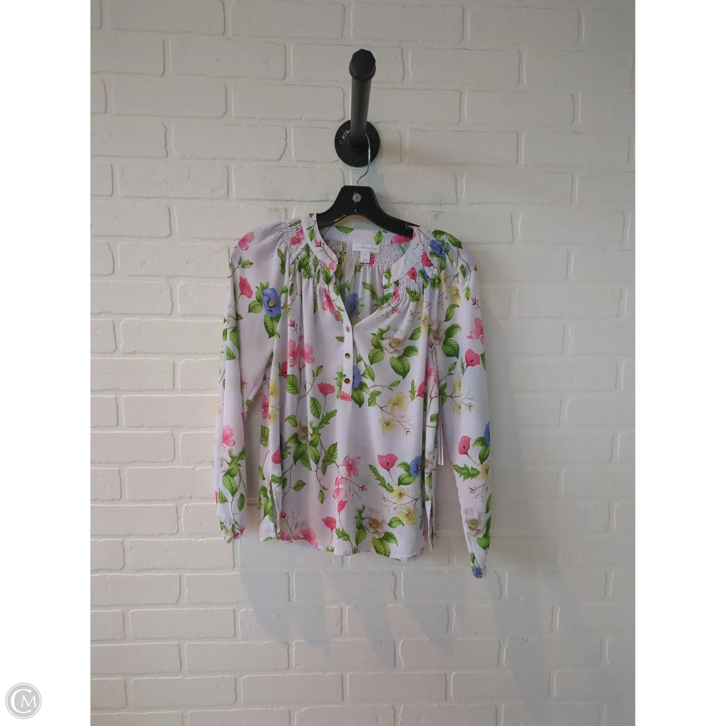 Top Long Sleeve By Charter Club In Green & White, Size: S