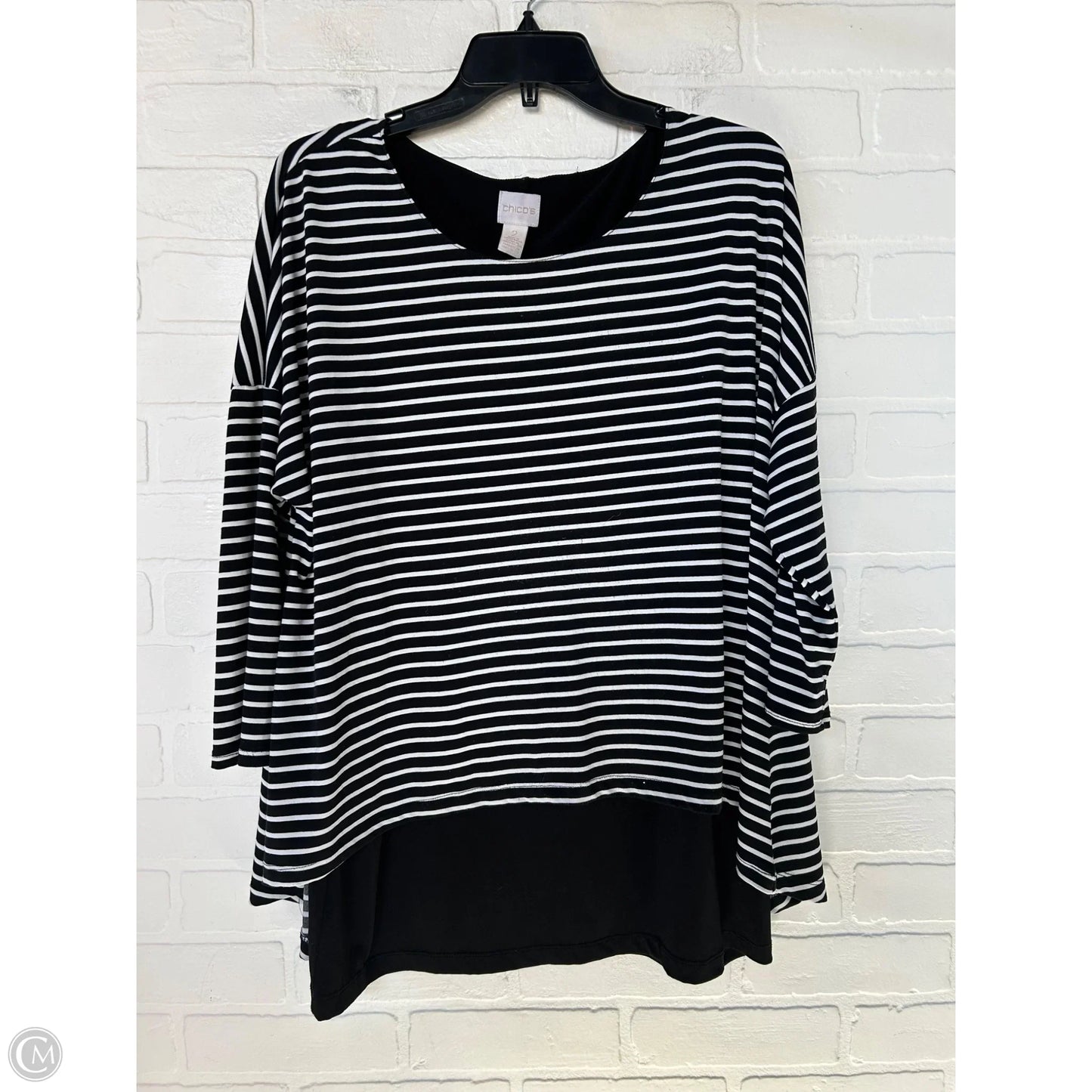 Top Long Sleeve By Chicos In Black & White, Size: L