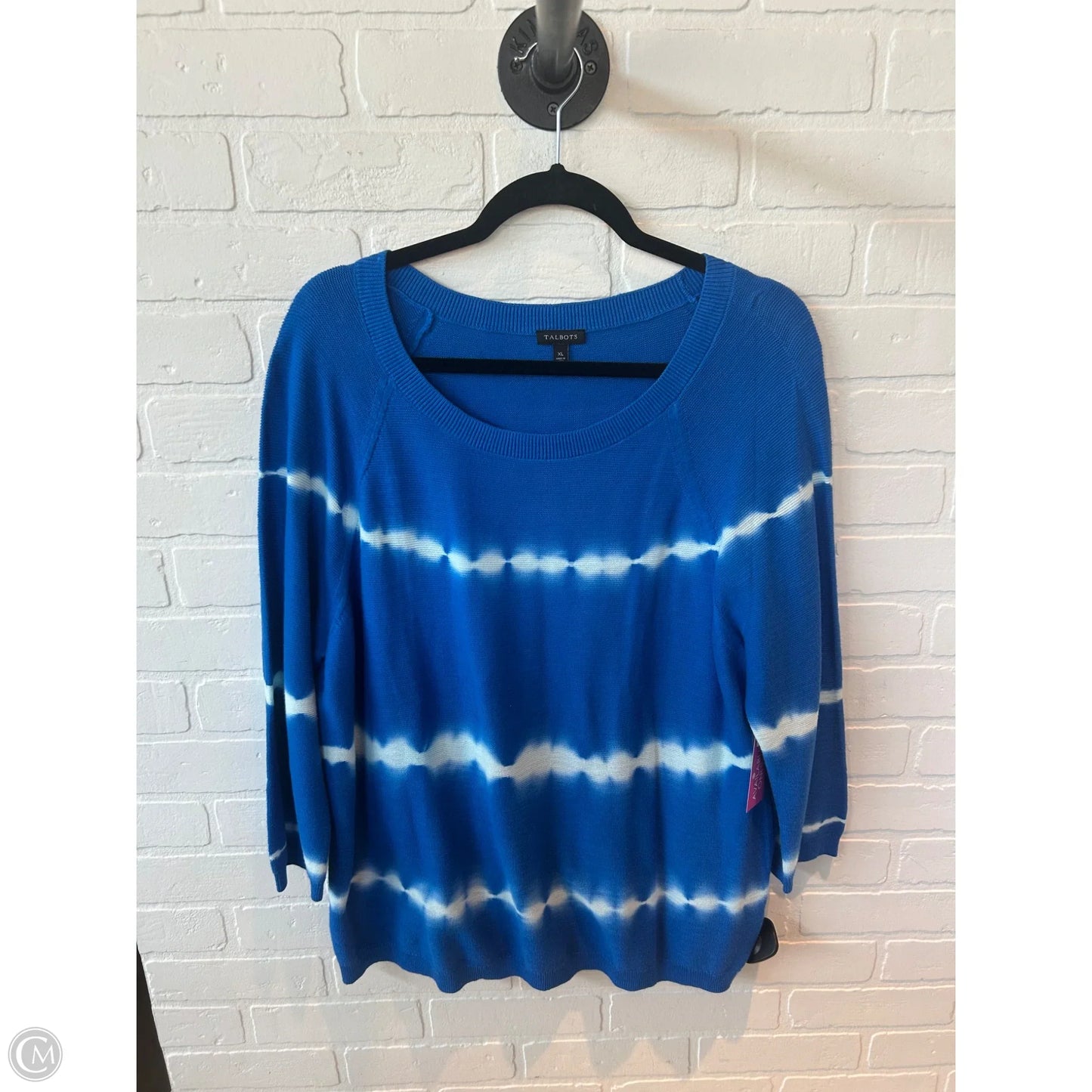 Sweater By Talbots In Blue & White, Size: Xl