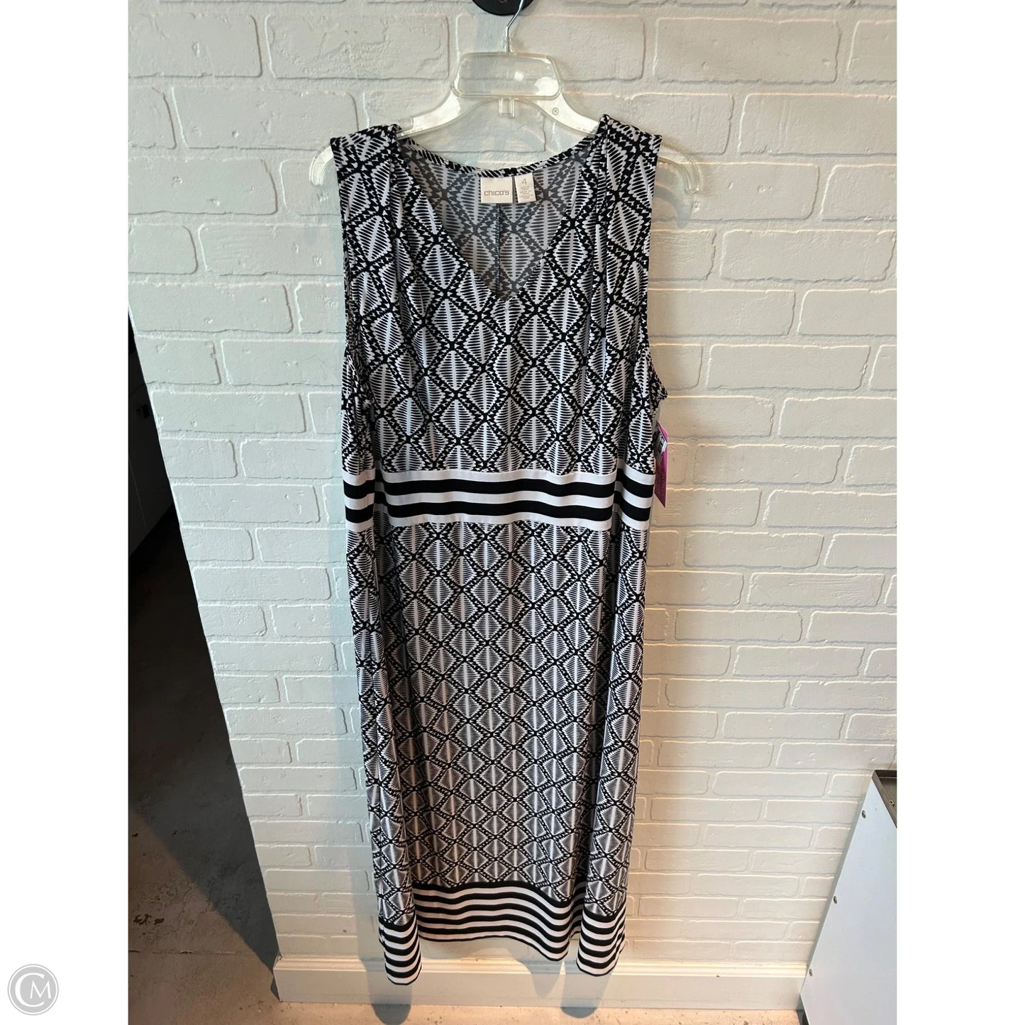 Dress Casual Maxi By Chicos In Black & White, Size: Xxl