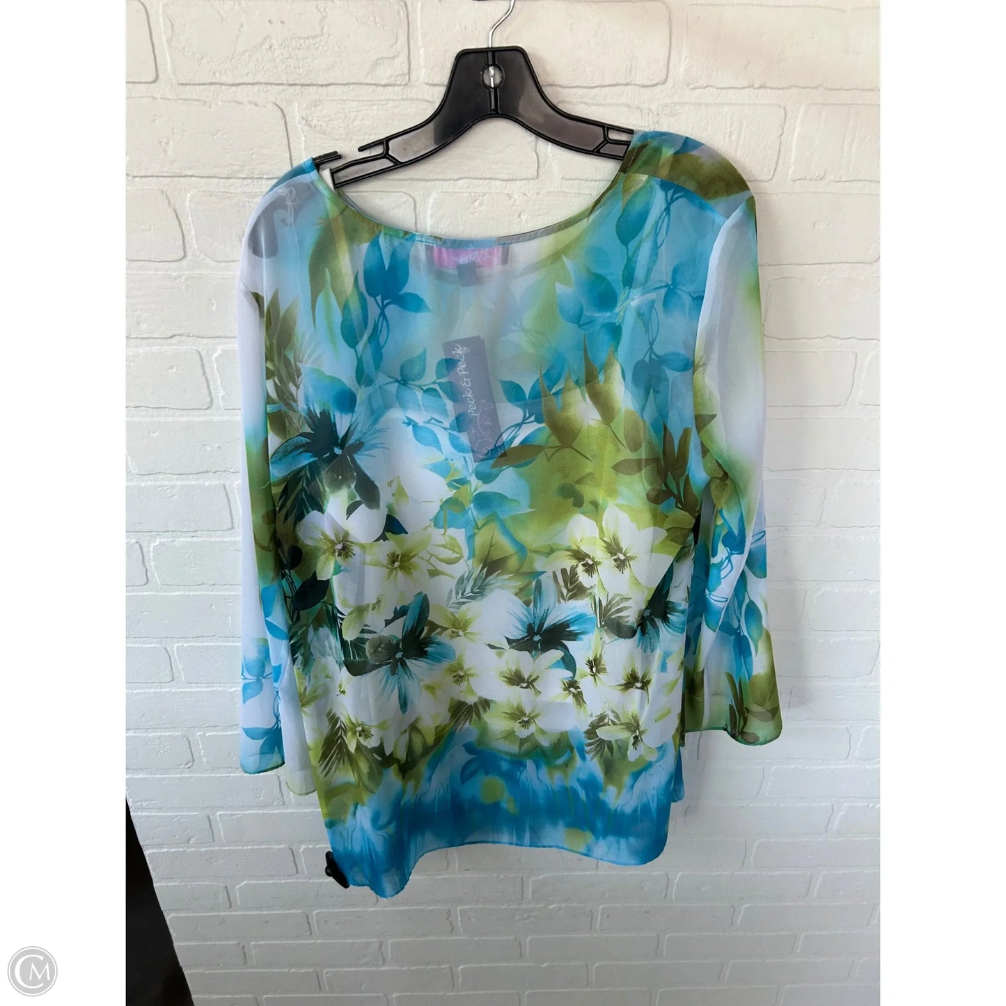 Top 2pc Long Sleeve By Peck And Peck In Blue & Green, Size: L