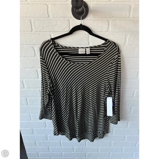 Top 3/4 Sleeve Basic By Chicos In Green & White, Size: L