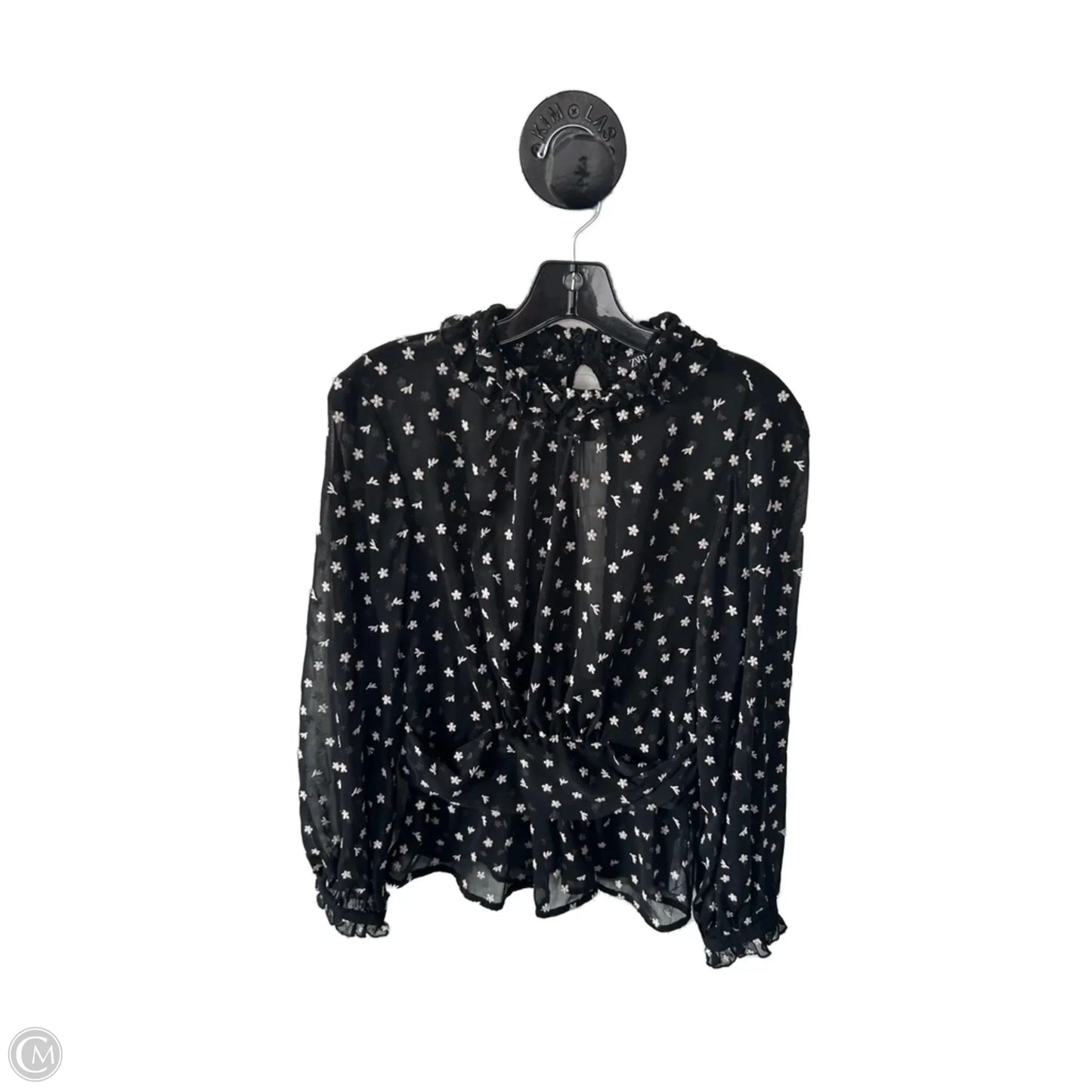 Top Long Sleeve By Zara In Black & Cream, Size: M