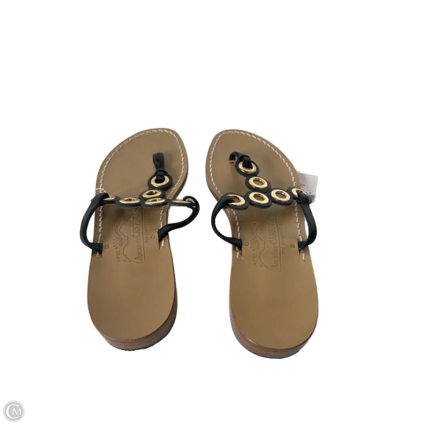 Sandals Flip Flops By Cma In Black & Gold, Size: 10