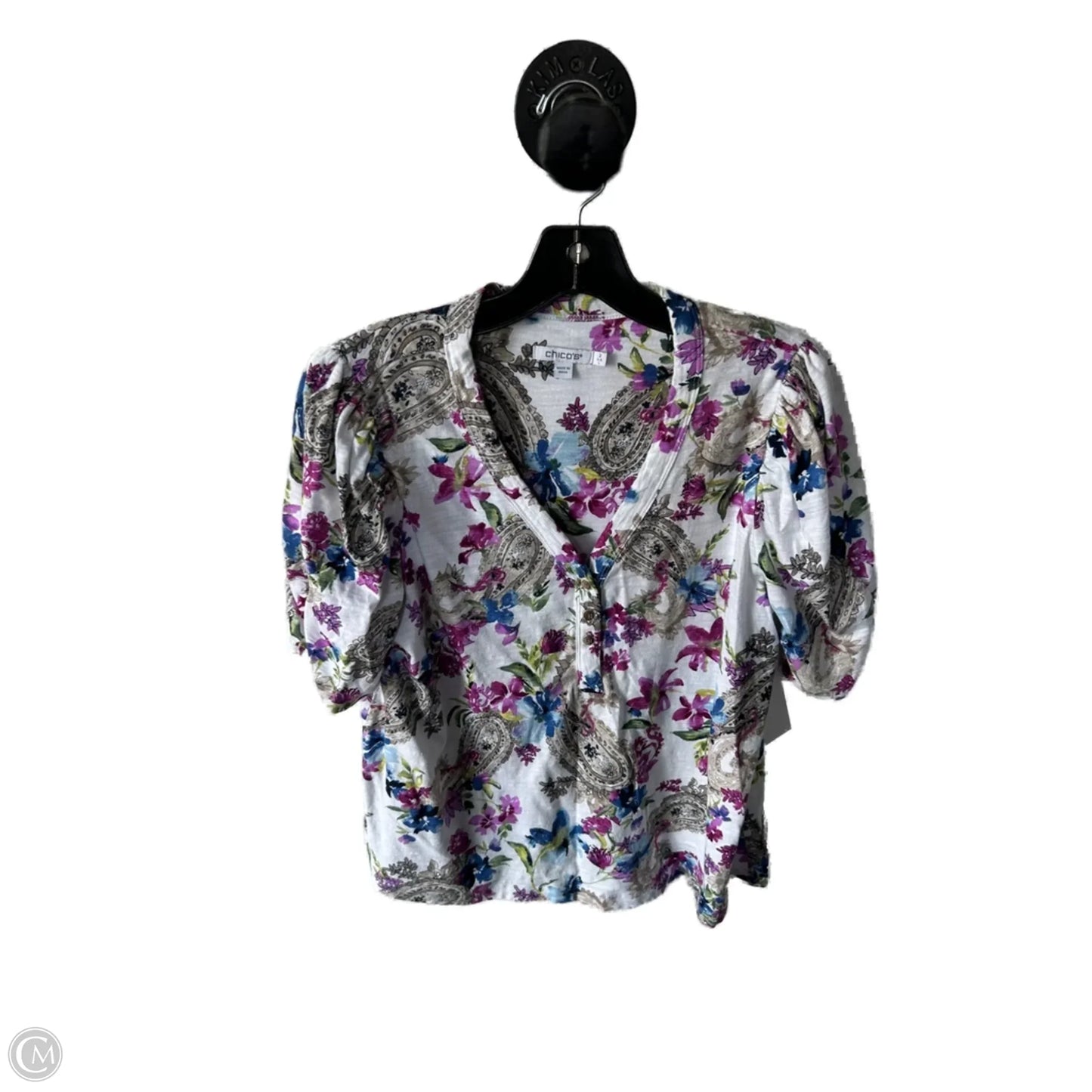 Top 3/4 Sleeve By Chicos In Purple & Tan, Size: L