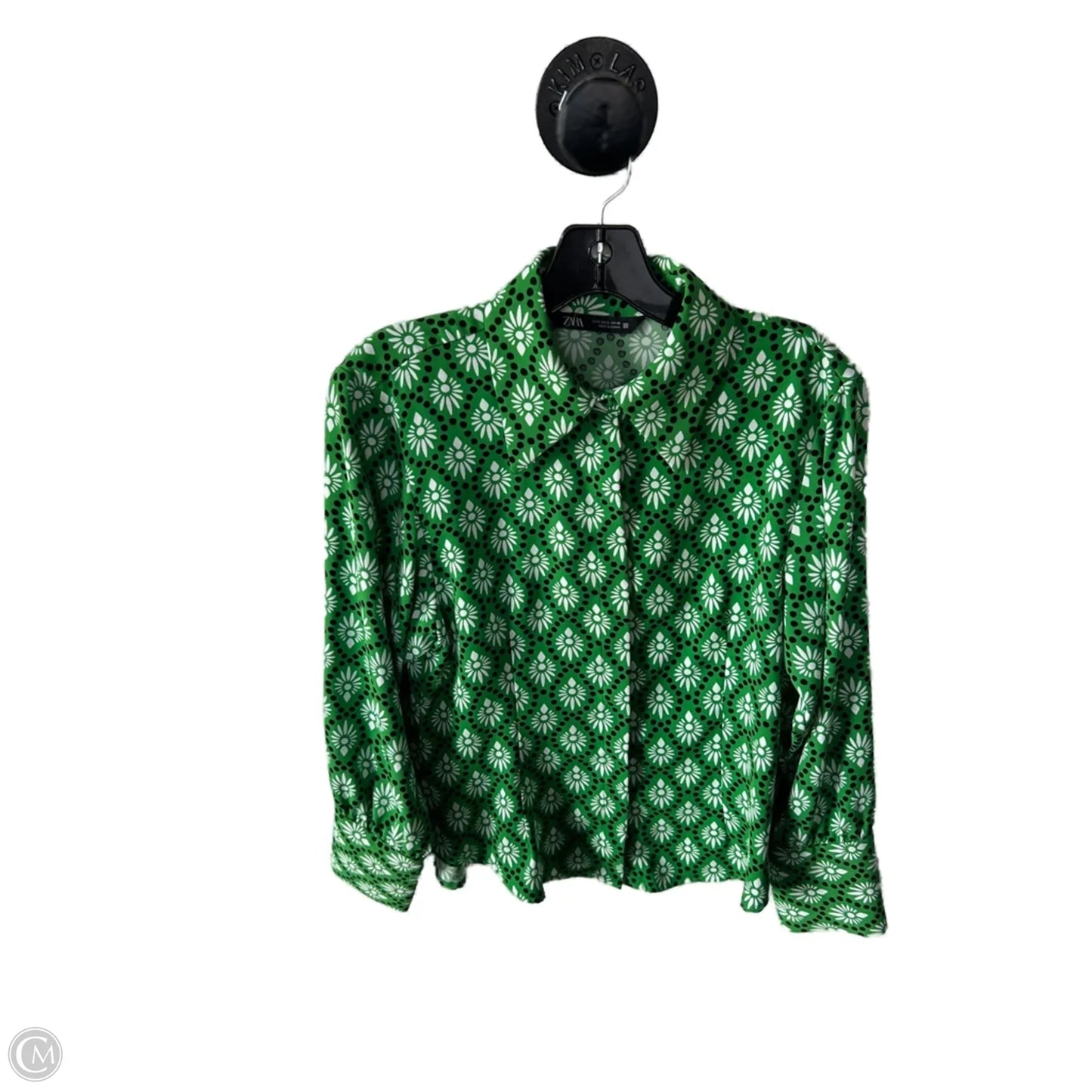 Top Long Sleeve By Zara In Green & White, Size: S