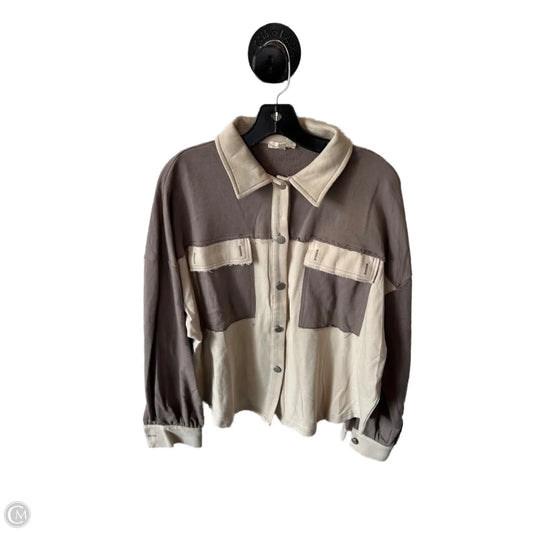 Top Long Sleeve By Easel In Brown & Cream, Size: L