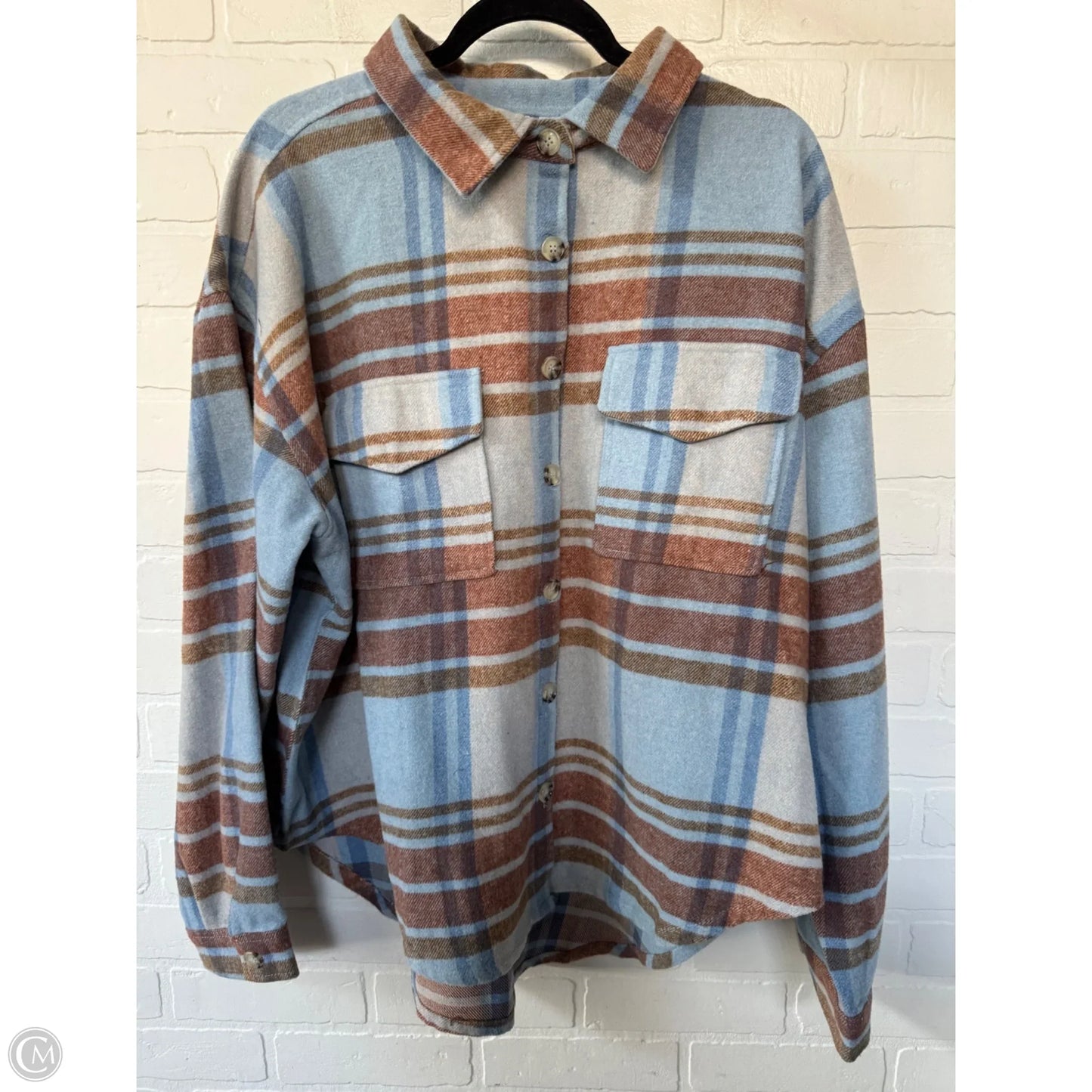 Jacket Shirt By Clothes Mentor In Blue & Tan, Size: 2x