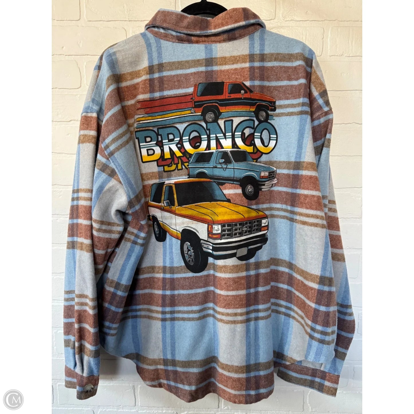 Jacket Shirt By Clothes Mentor In Blue & Tan, Size: 2x