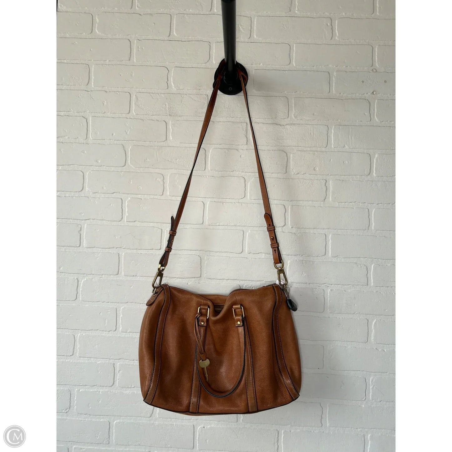 Handbag Leather By Fossil, Size: Medium