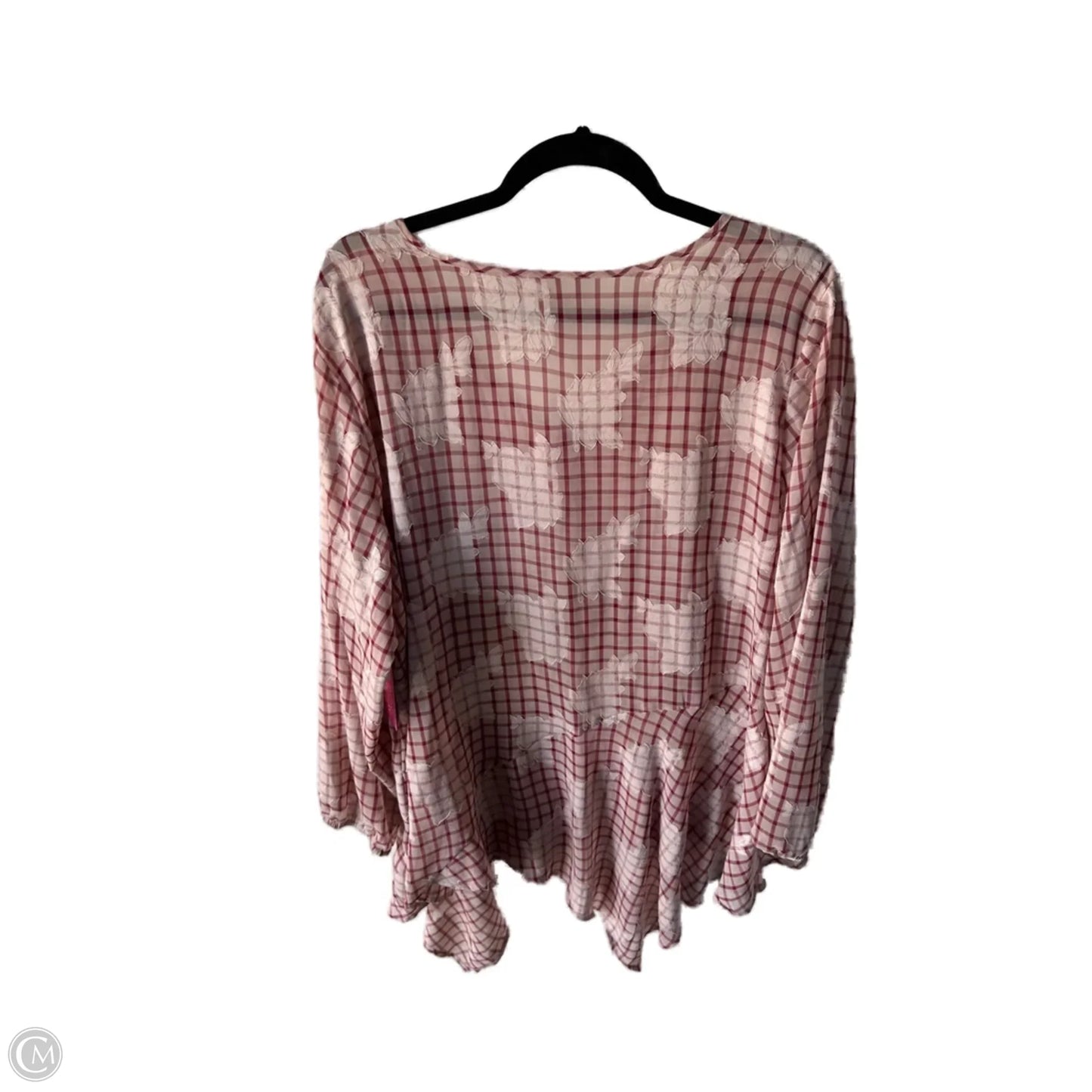 Top Long Sleeve By Logo In Red & Tan, Size: 1x