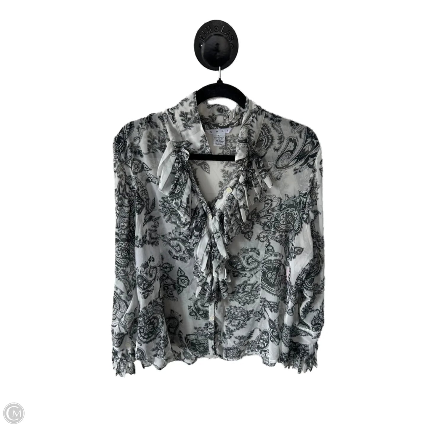 Top Long Sleeve By Cabi In Black & White, Size: Xl