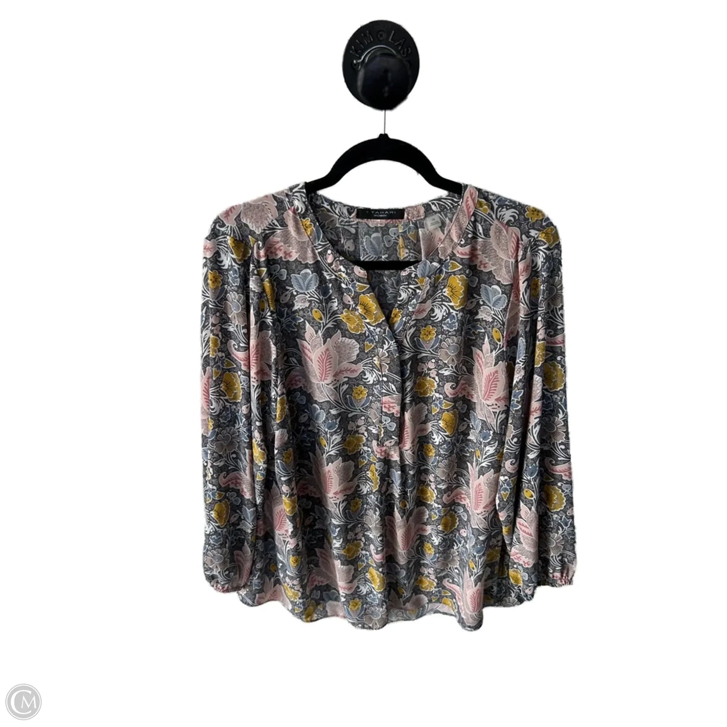 Top Long Sleeve By Tahari In Grey & Pink, Size: 1x
