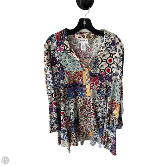 Tunic Long Sleeve By For The Republic In Black & Cream, Size: 2x