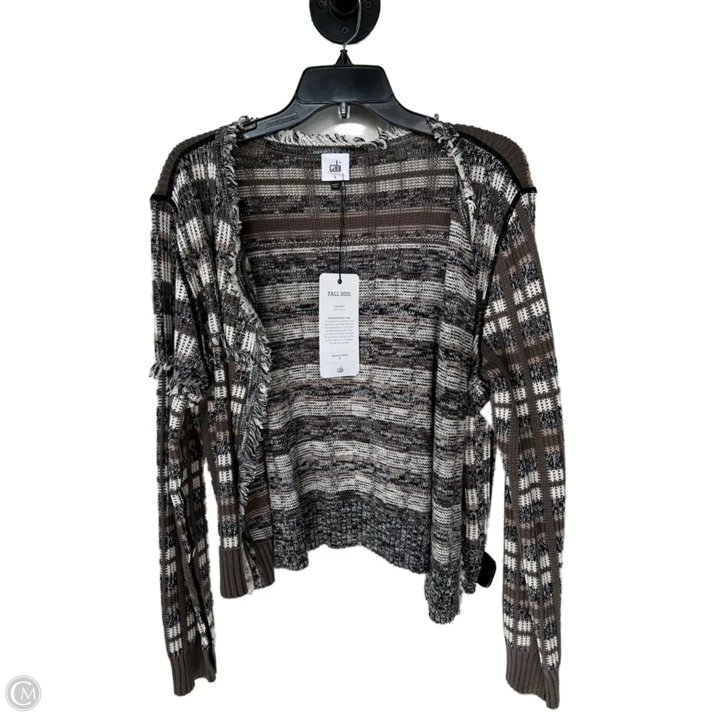 Sweater Cardigan By Cabi In Brown & Cream, Size: L