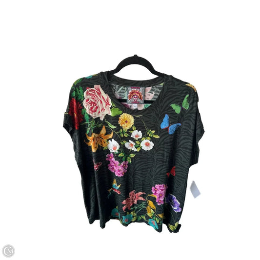 Top Short Sleeve By Johnny Was In Black & Grey, Size: Xl