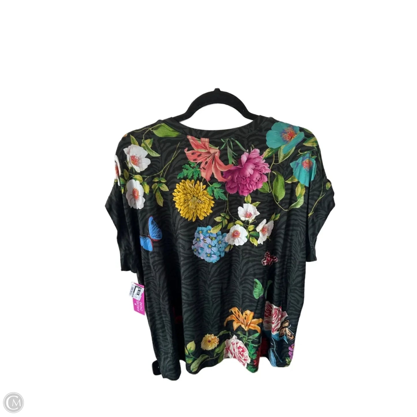 Top Short Sleeve By Johnny Was In Black & Grey, Size: Xl