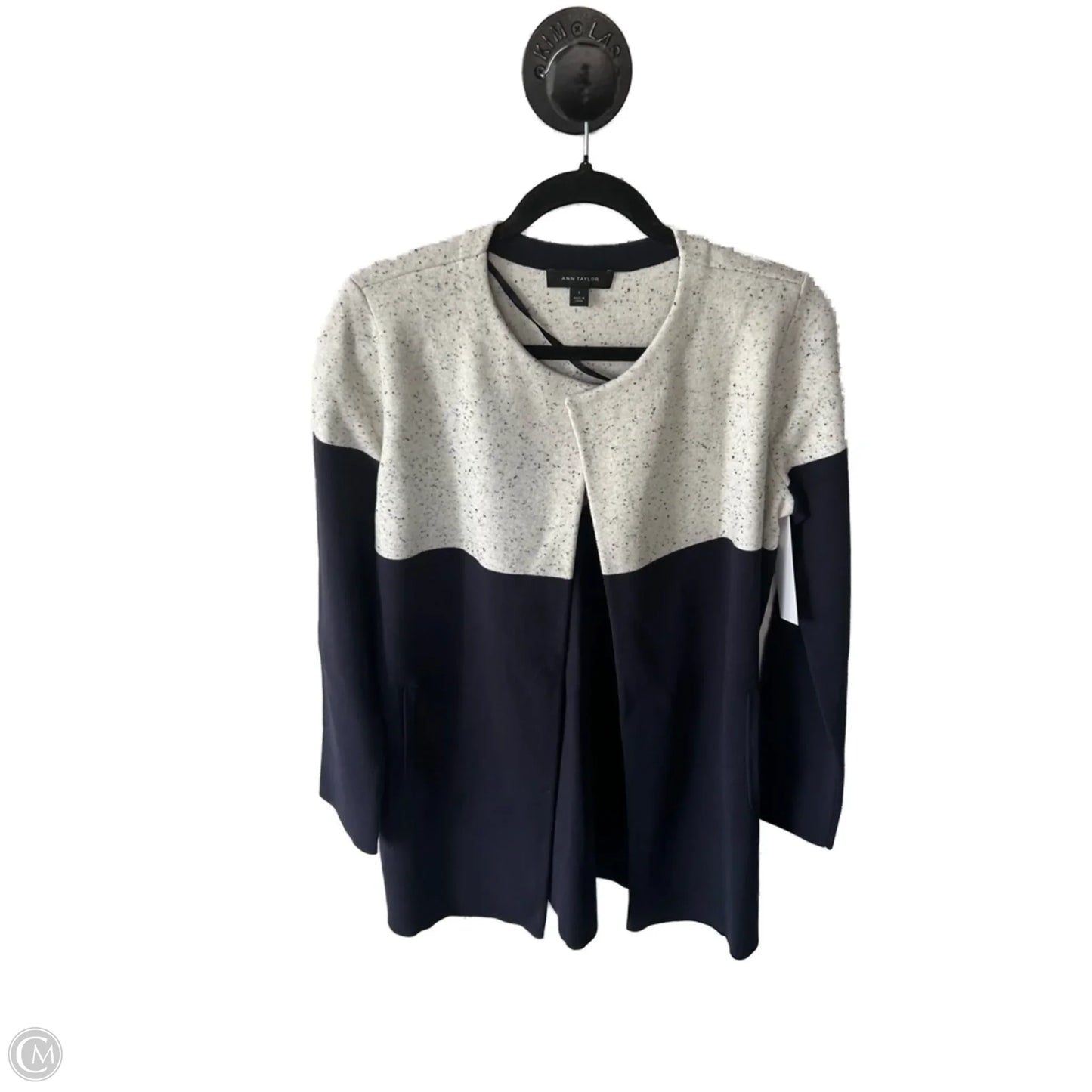 Sweater Cardigan By Ann Taylor In Blue & Grey, Size: S