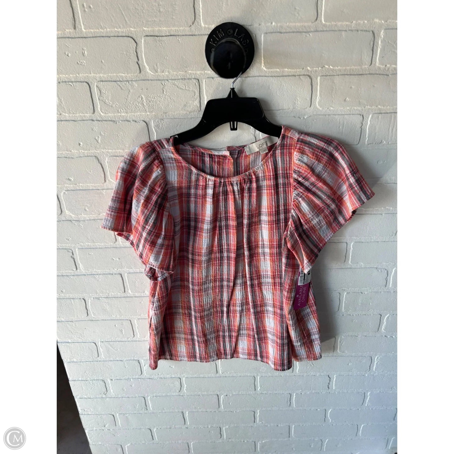 Top Short Sleeve By Loft In Orange & White, Size: S