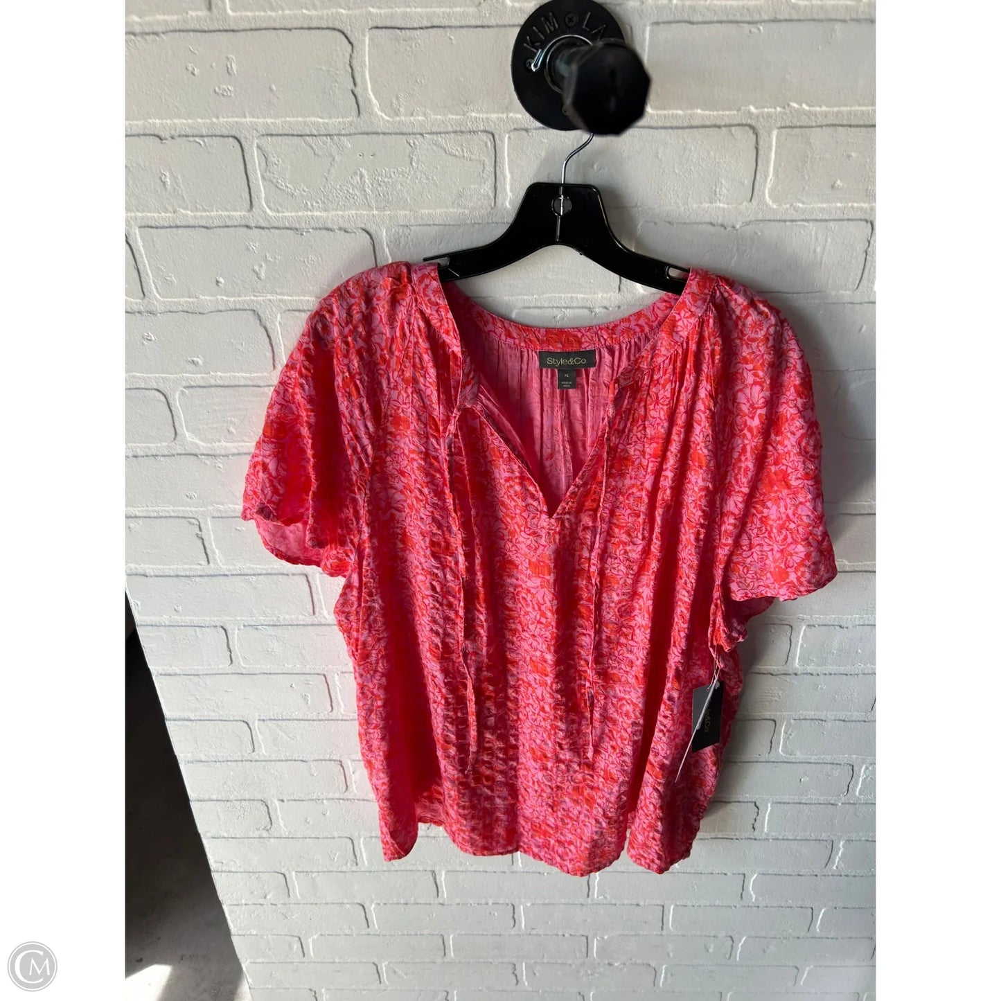 Top Short Sleeve By Style And Company In Orange & Pink, Size: Xl