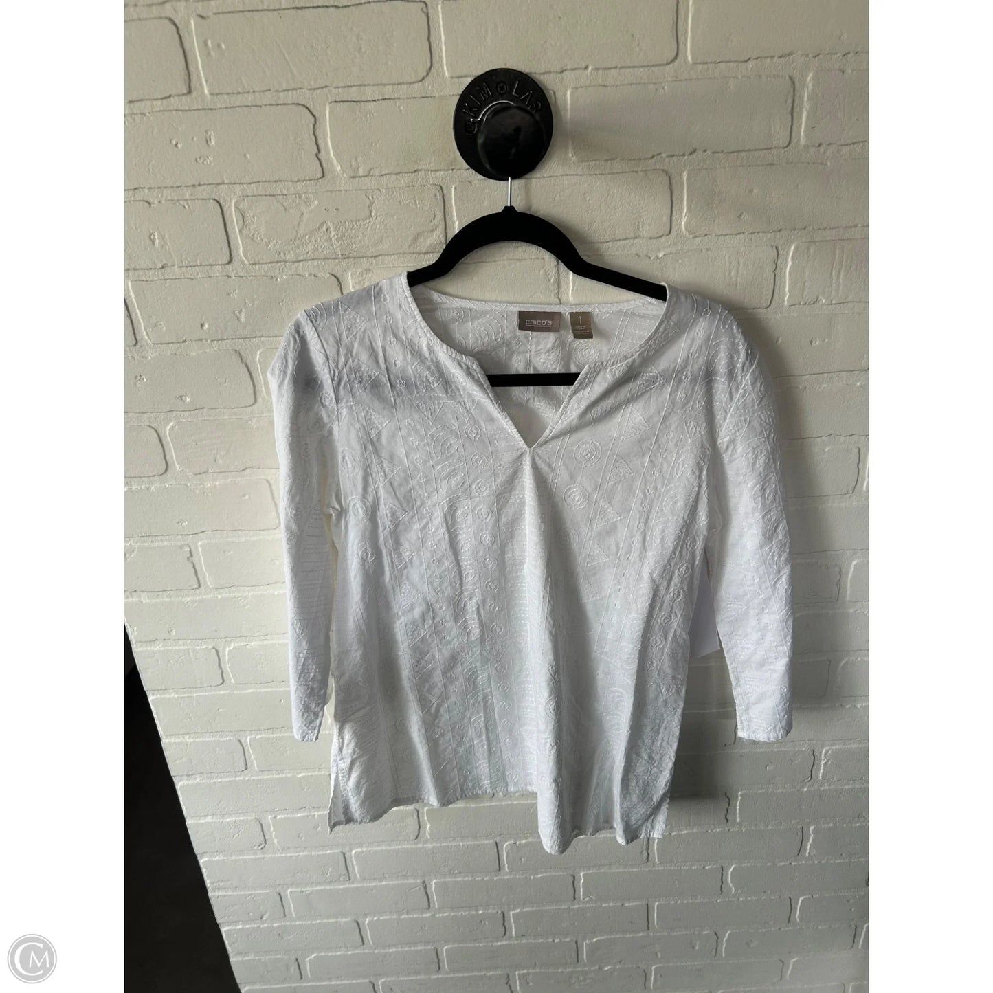 Top 3/4 Sleeve By Chicos In White, Size: S