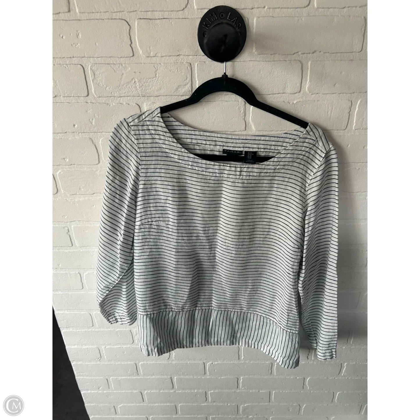 Top Long Sleeve By Tahari In Blue & White, Size: M