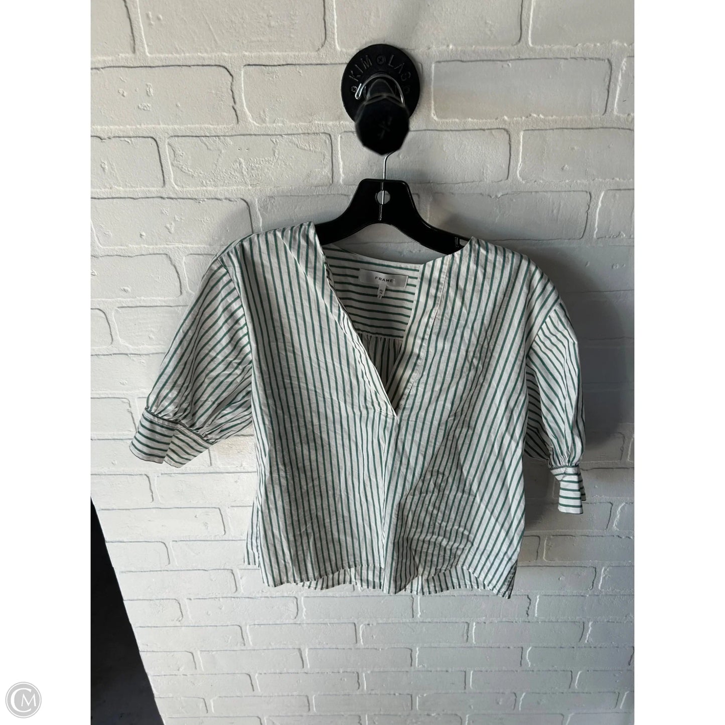 Top Short Sleeve By Frame In Cream & Green, Size: Xs