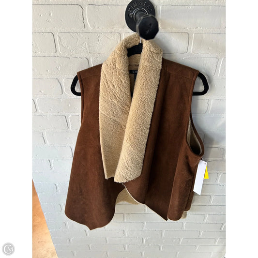 Vest Faux Fur & Sherpa By Chaps In Brown & Cream, Size: Xl