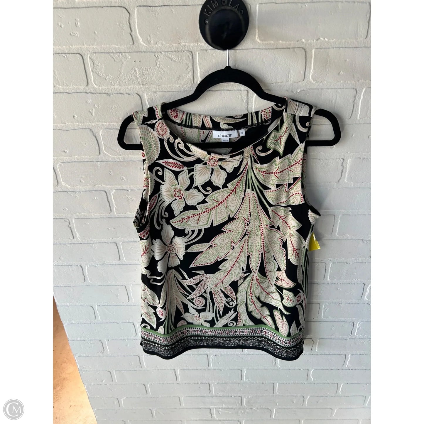 Top Sleeveless By Chicos In Black & Green, Size: M