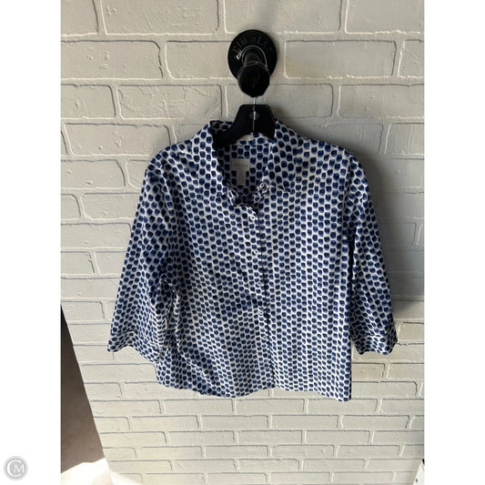 Top Long Sleeve By Chicos In Blue & White, Size: M