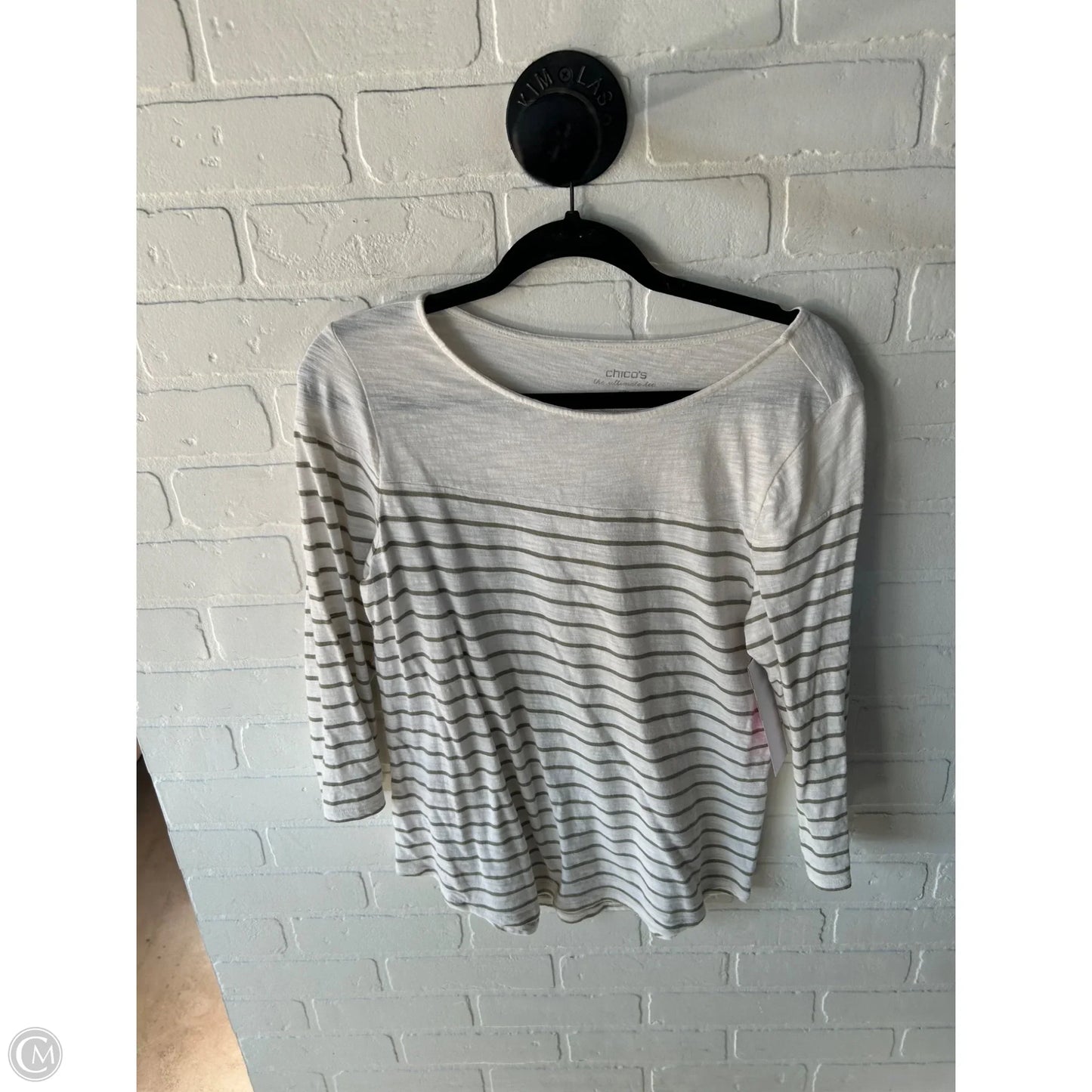 Top 3/4 Sleeve Basic By Chicos In Cream & Green, Size: M
