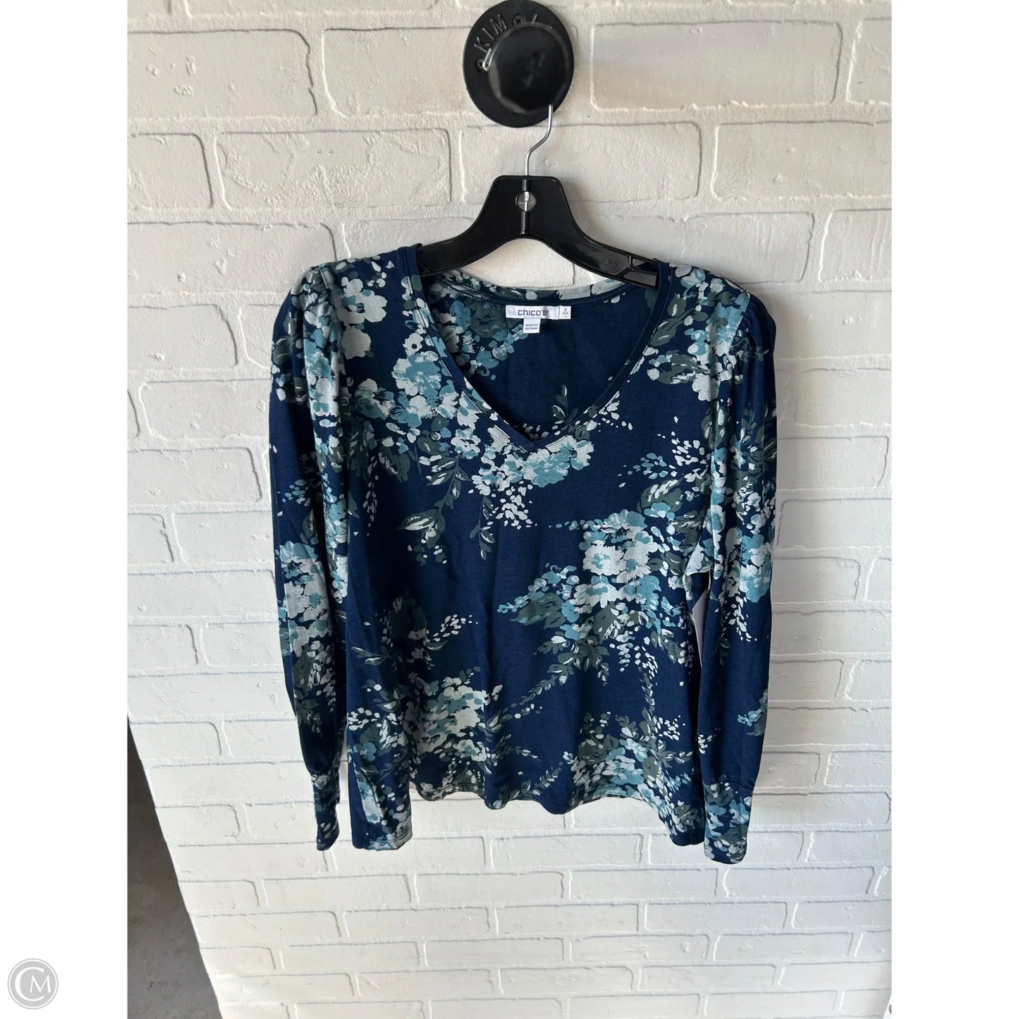 Top Long Sleeve By Chicos In Blue & Grey, Size: L