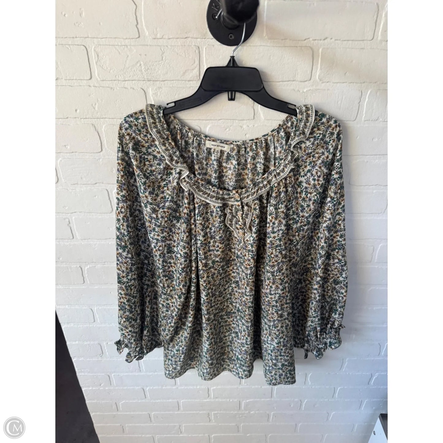 Top 3/4 Sleeve By Max Studio In Green & Grey, Size: 1x