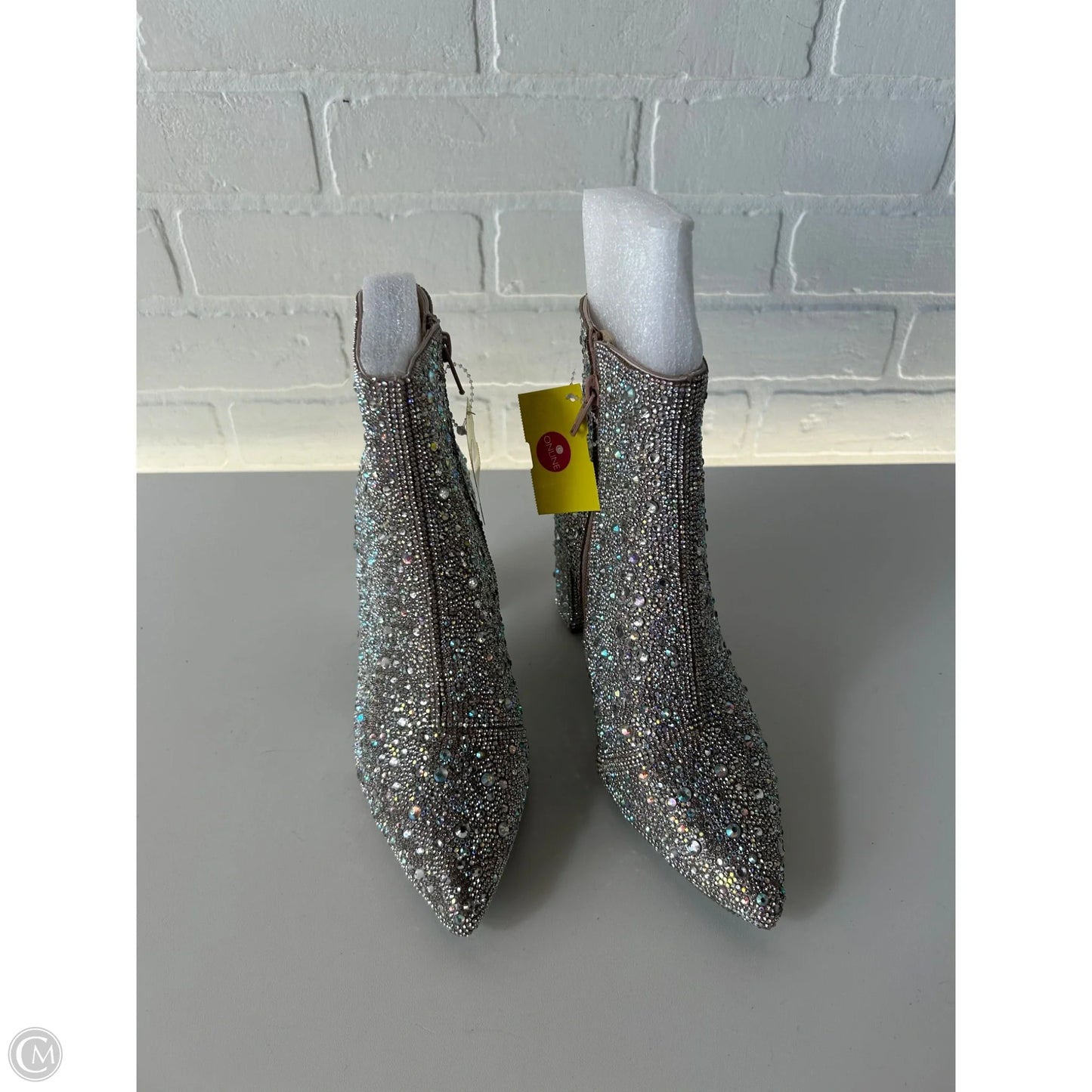 Boots Ankle Heels By Betsey Johnson In Silver, Size: 6