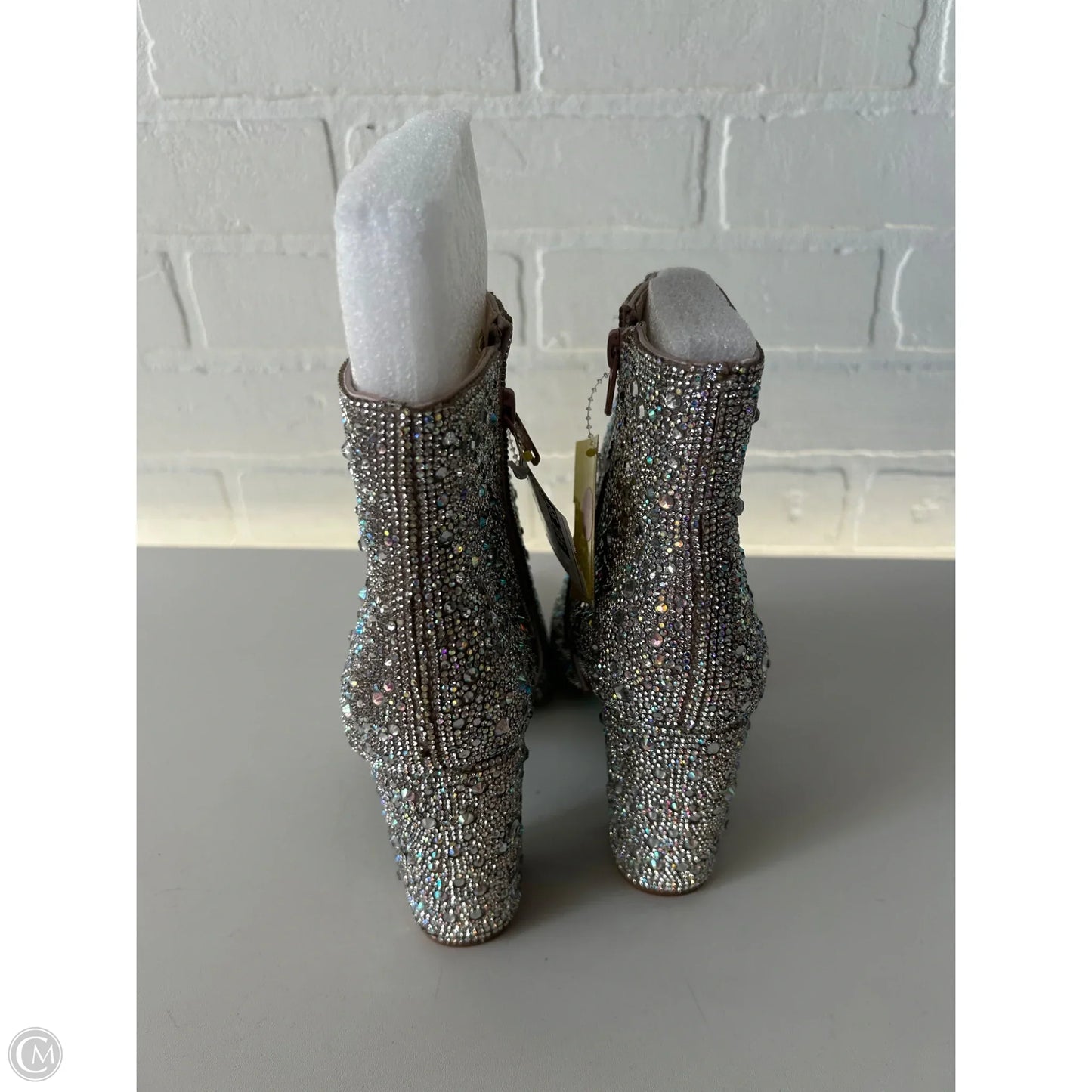Boots Ankle Heels By Betsey Johnson In Silver, Size: 6
