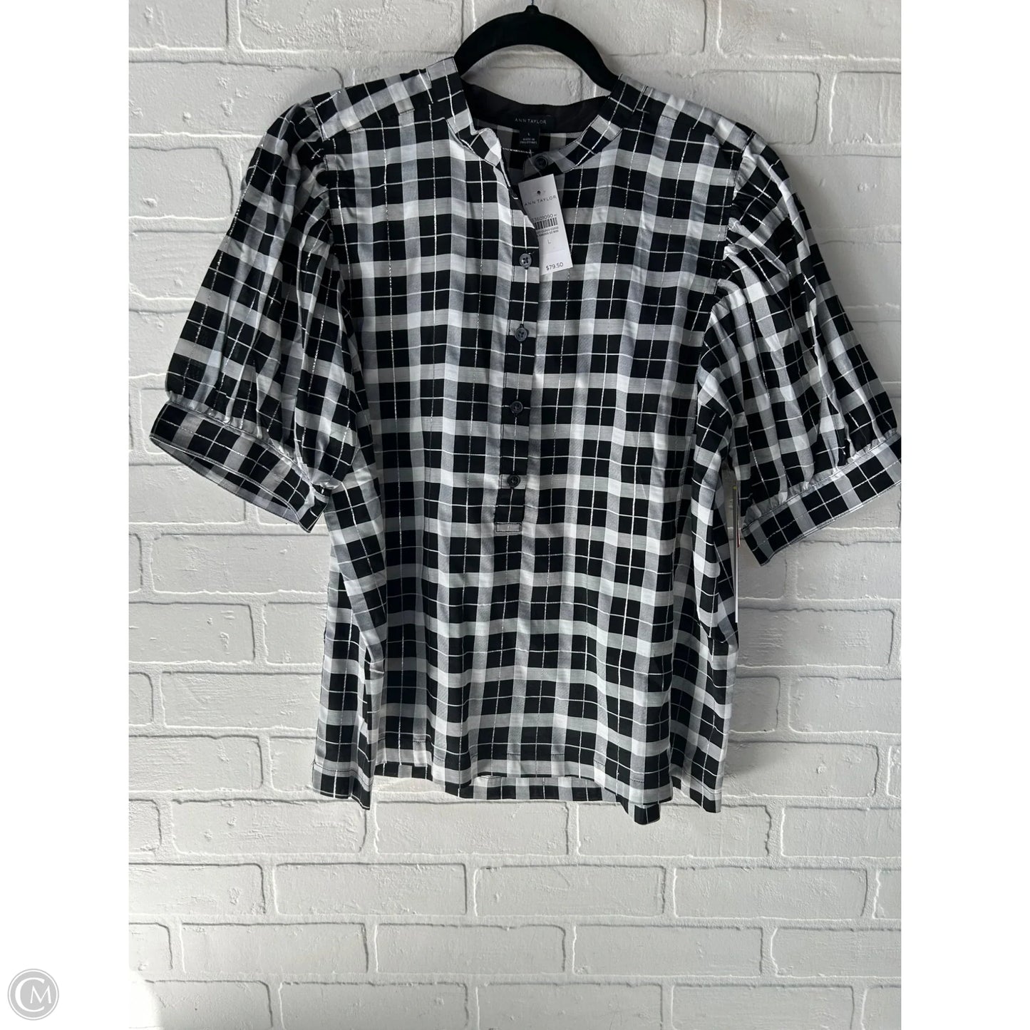 Top Short Sleeve By Ann Taylor In Black & White, Size: L