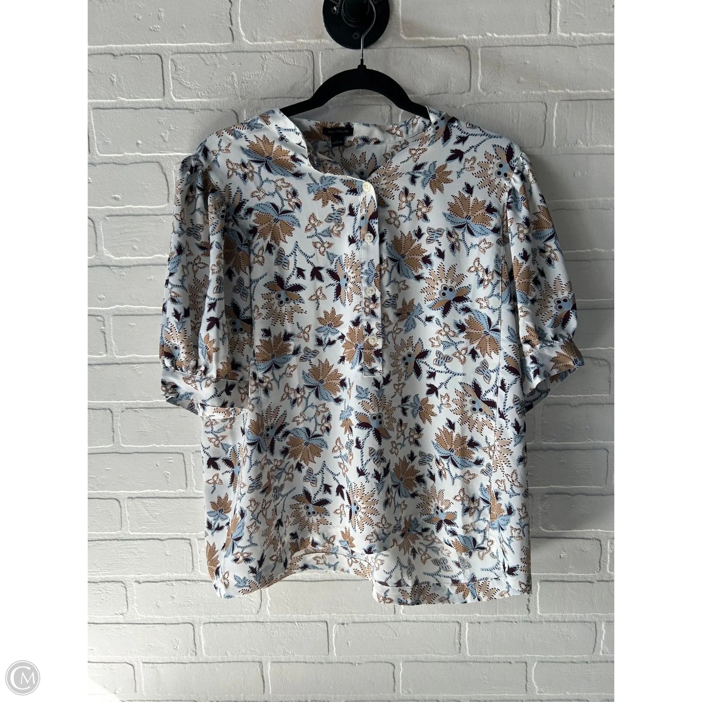 Top Short Sleeve By Ann Taylor In Blue & Tan, Size: L