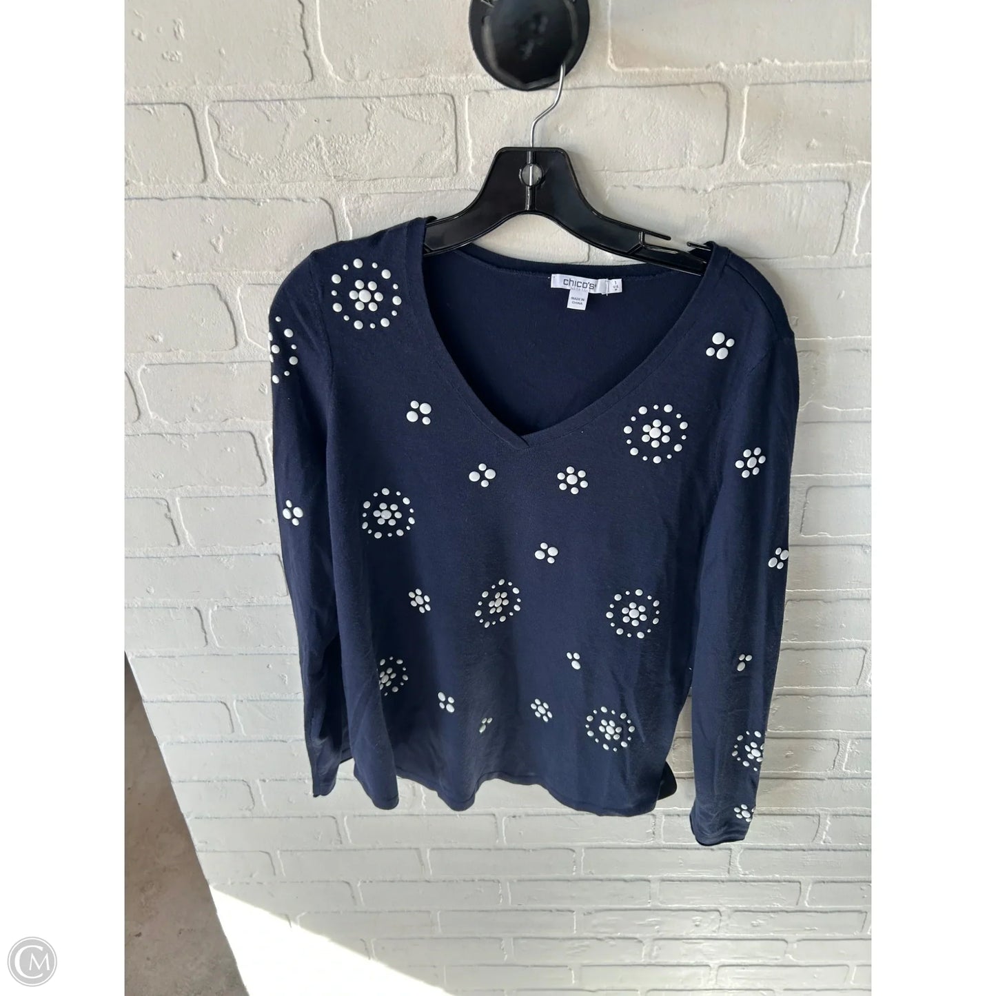 Sweater By Chicos In Blue & White, Size: M
