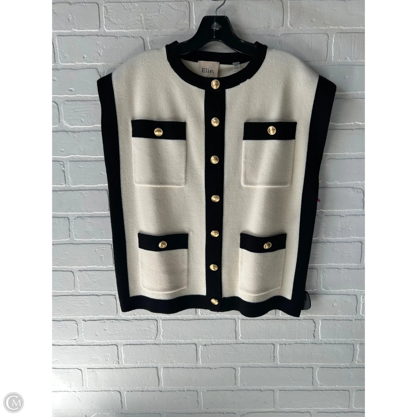 Vest Sweater By Elie Tahari In Black & Cream, Size: M