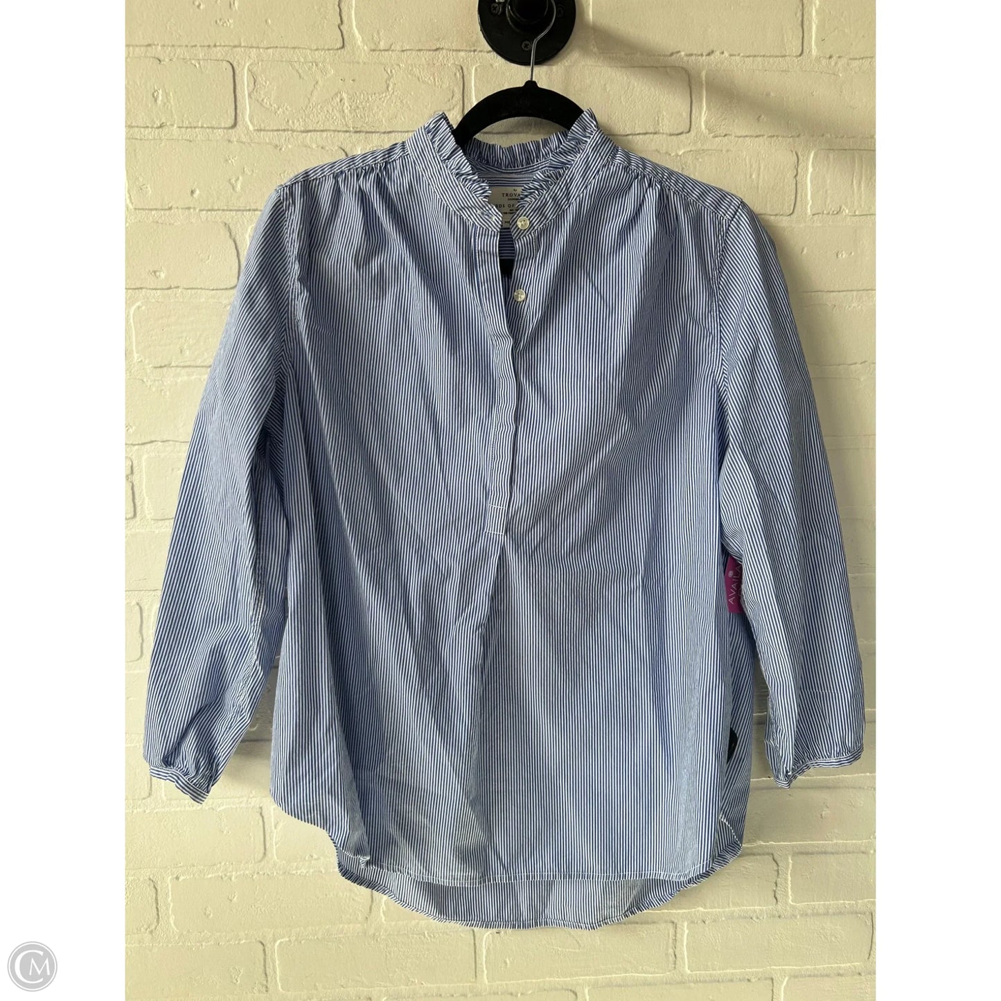 Blouse Long Sleeve By Birds Of Paradis By Trovata In Blue & White, Size: M