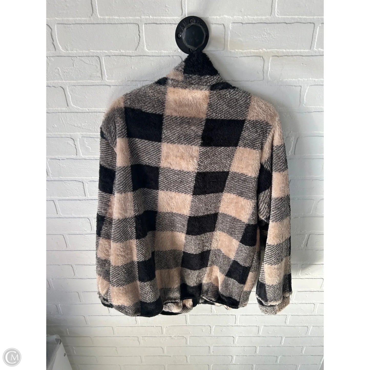 Jacket Fleece By Chicsoul In Black & Tan, Size: 1x
