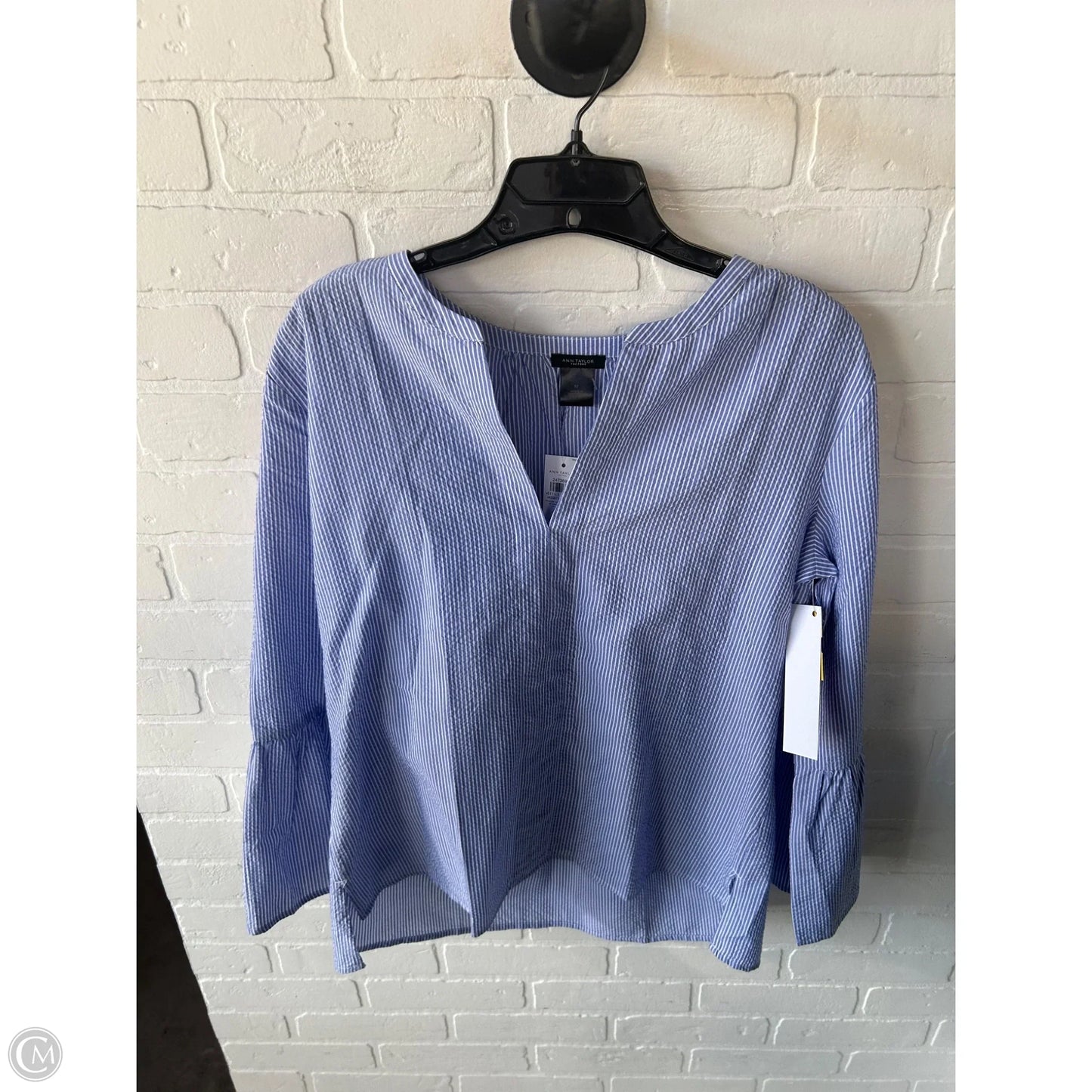Top Long Sleeve By Ann Taylor In Blue & White, Size: M