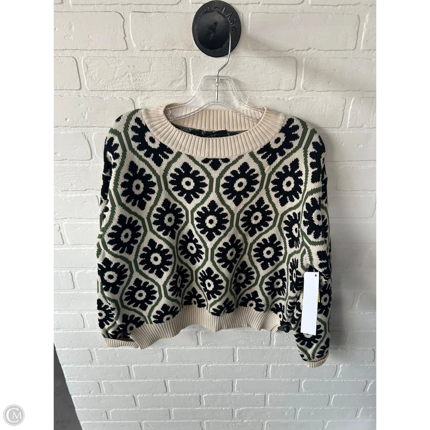 Sweater Designer By Max Mara In Cream & Green, Size: L